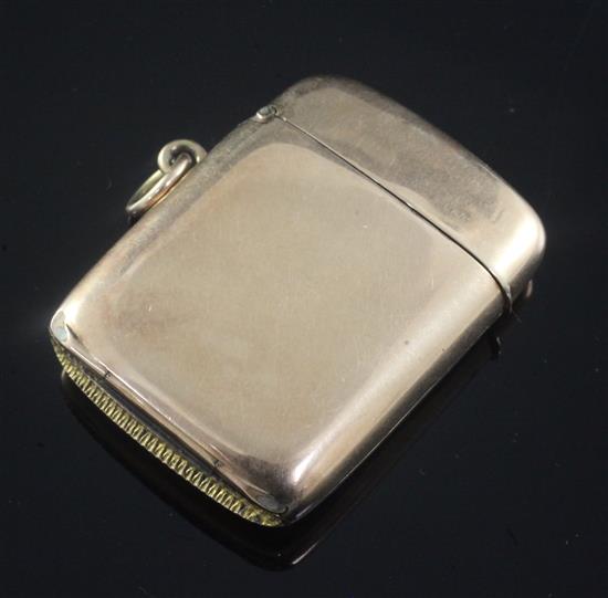 A late Victorian 15ct gold vesta case, 47mm.